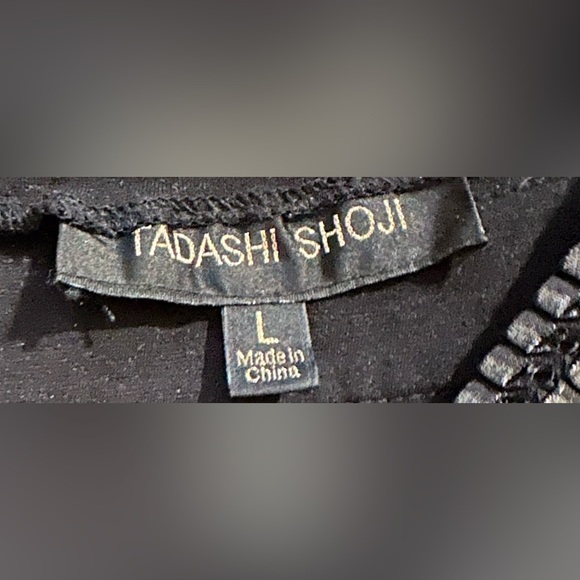 Tadashi Shoji Sleeveless Plunging V-neck A-line Dress w Silver Foil Detail - Picture 5 of 5